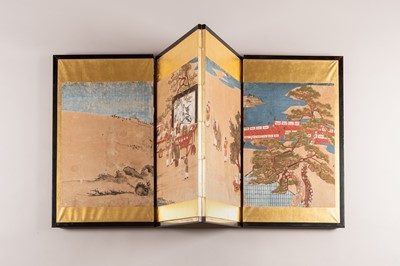 Lot 297 - A LARGE EIGHT-PANEL SCREEN DEPICTING HOTEI AND SCHOLARS, LATE EDO