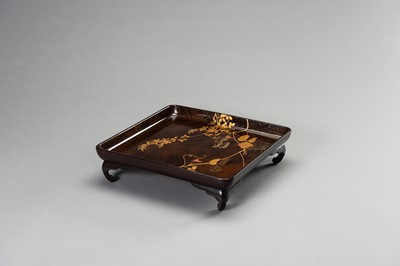 Lot 389 - A FINE BROWN LACQUER TRAY WITH LEAFY SPRAYS