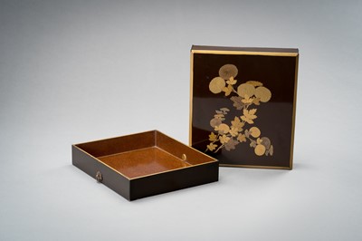 Lot 390 - A LACQUER FUBAKO WITH CHRYSANTHEMUM, MEIJI