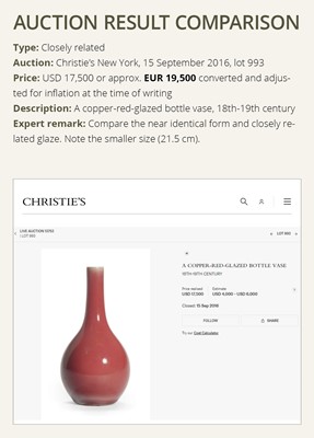 Lot 91 - A COPPER-RED GLAZED VASE, DAN PING, 18TH CENTURY