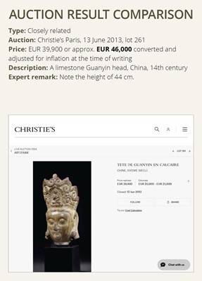 Lot 14 - A MAGNIFICENT LIMESTONE HEAD OF GUANYIN, YUAN TO MING DYNASTY