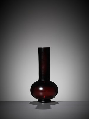 Lot 6 - A RUBY-RED GLASS BOTTLE VASE, QIANLONG MARK AND PERIOD