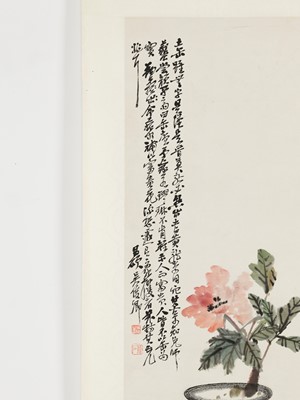 Lot 202 - ‘A SPRING OFFERING WITH AN ANCIENT GUI AND A STONE RUBBING OF A MYTHICAL BEAST’, BY WU CHANGSHUO (1844-1927) AND ZHU CHENG (1826-1900)