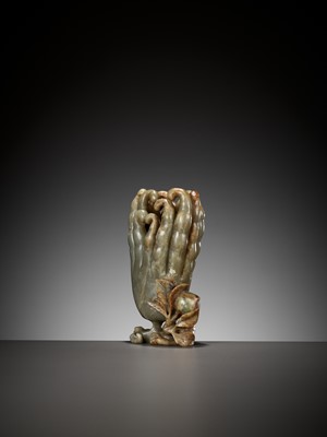 Lot 45 - A CELADON AND RUSSET JADE ‘FINGER CITRON’ VASE, 17TH - 18TH CENTURY
