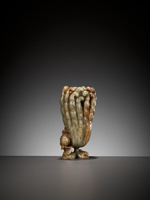 Lot 45 - A CELADON AND RUSSET JADE ‘FINGER CITRON’ VASE, 17TH - 18TH CENTURY