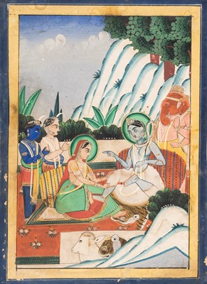Lot 257 - AN INDIAN MINIATURE PAINTING OF SHIVA’S FAMILY, 19TH CENTURY