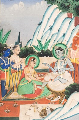 Lot 257 - AN INDIAN MINIATURE PAINTING OF SHIVA’S FAMILY, 19TH CENTURY