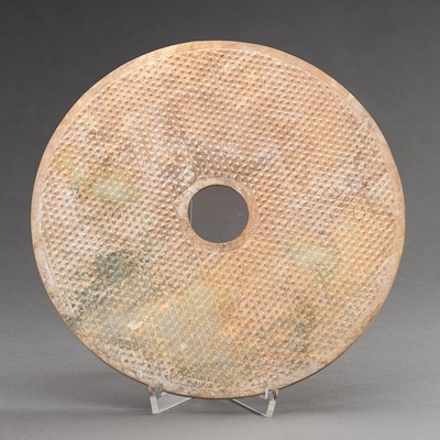 Lot 1840 - A LARGE ARCHAISTIC JADE DISK, BI