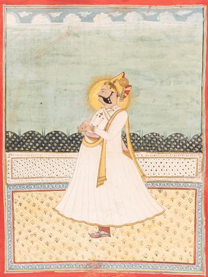 Lot 1322 - AN INDIAN MINIATURE PAINTING OF A RULER