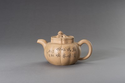 Lot 946 - A YIXING ZISHA LOBED TEAPOT AND COVER, 20TH CENTURY