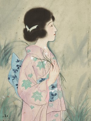 書 JAPANESEART:THEGREAT EUROPEANCOLLECTIONS Lot 305 - A SCROLL PAINTING OF A JAPANESE LADY, c.