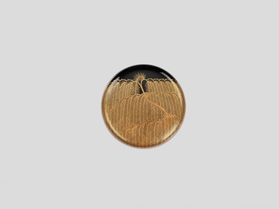 Lot 123 - SHOICHI: A BLACK AND GOLD LACQUER NATSUME (TEA CADDY) WITH A WEEPING WILLOW (YANAGI)
