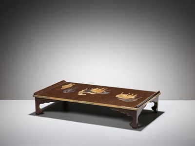 Lot 125 - A RARE AND FINE LACQUER BUNDAI (WRITING TABLE) WITH SEVEN HORSES