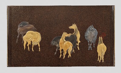 Lot 125 - A RARE AND FINE LACQUER BUNDAI (WRITING TABLE) WITH SEVEN HORSES