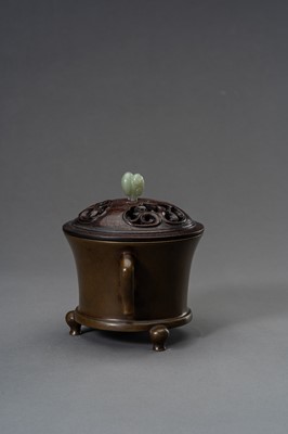 Lot 65 - A BRONZE CENSER WITH WOOD COVER & STAND, 1900s