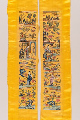 Lot 980 - A PAIR OF YELLOW ‘COURT LADIES’ SILK SLEEVE BANDS, LATE QING DYNASTY
