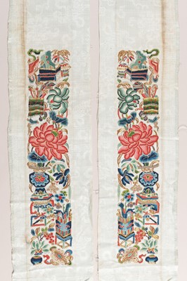 Lot 977 - A PAIR OF SILK SLEEVE BANDS, LATE QING DYNASTY