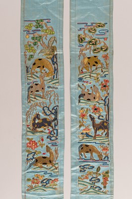 Lot 973 - A PAIR OF ‘EIGHT HORSES OF MUWANG’ SILK SLEEVE BANDS, LATE QING DYNASTY