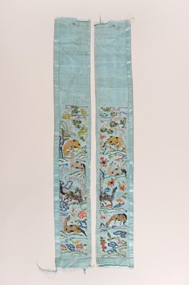 Lot 973 - A PAIR OF ‘EIGHT HORSES OF MUWANG’ SILK SLEEVE BANDS, LATE QING DYNASTY