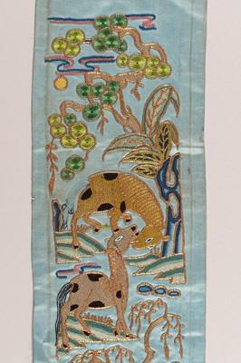Lot 973 - A PAIR OF ‘EIGHT HORSES OF MUWANG’ SILK SLEEVE BANDS, LATE QING DYNASTY