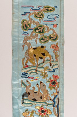 Lot 973 - A PAIR OF ‘EIGHT HORSES OF MUWANG’ SILK SLEEVE BANDS, LATE QING DYNASTY