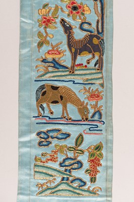 Lot 973 - A PAIR OF ‘EIGHT HORSES OF MUWANG’ SILK SLEEVE BANDS, LATE QING DYNASTY