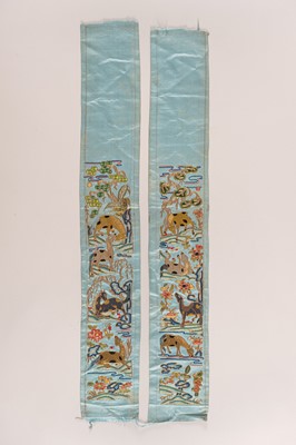 Lot 973 - A PAIR OF ‘EIGHT HORSES OF MUWANG’ SILK SLEEVE BANDS, LATE QING DYNASTY
