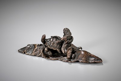 Lot 15 - A BRONZE ‘IMMORTAL AND BLACK TORTOISE’ WEIGHT, MING DYNASTY