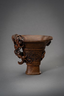 Lot 312 - AN ARCHAISTIC BAMBOO LIBATION CUP, QING DYNASTY