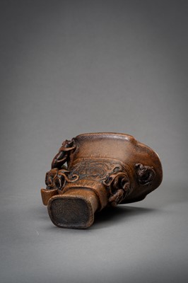 Lot 312 - AN ARCHAISTIC BAMBOO LIBATION CUP, QING DYNASTY