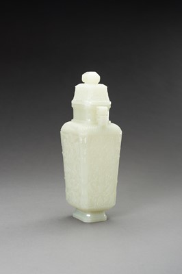 Lot 256 - A MUGHAL-STYLE CELADON JADE VASE AND COVER