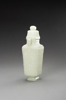 Lot 256 - A MUGHAL-STYLE CELADON JADE VASE AND COVER