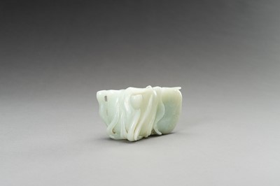Lot 232 - A PALE CELADON JADE ‘BOYS AND LOTUS’ BRUSHWASHER, REPUBLIC PERIOD OR LATER