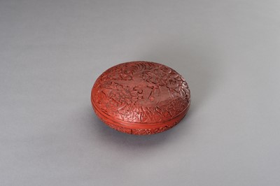 Lot 332 - A RED LACQUER ‘PHOENIX’ BOX AND COVER