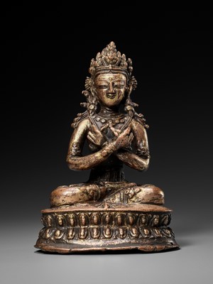 Lot 168 - A GILT COPPER-ALLOY FIGURE OF VAJRADHARA, 15th-16TH CENTURY OR EARLIER