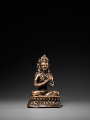 Lot 150 - A GILT COPPER-ALLOY FIGURE OF VAJRADHARA, 15th-16TH CENTURY OR EARLIER