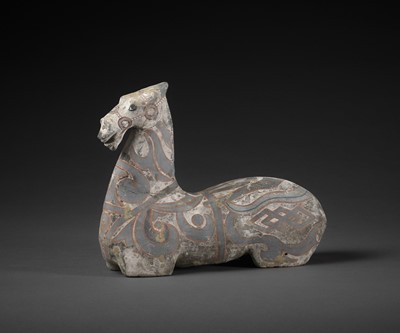 Lot 673 - A FINELY PAINTED HAN DYNASTY MODEL OF A HORSE