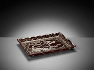 Lot 124 - A RARE INLAID LACQUER ‘PHOENIX’ TRAY, MING DYNASTY