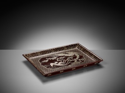 Lot 290 - A RARE INLAID LACQUER ‘PHOENIX’ TRAY, MING DYNASTY