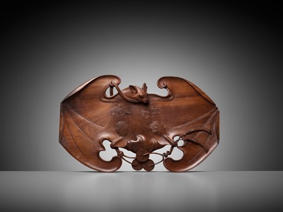 Lot 238 - A CARVED ‘BAT AND COINS’ WOOD TRAY, NGUYEN DYNASTY, REIGN PERIOD OF DUY TAN