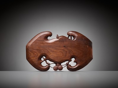 Lot 238 - A CARVED ‘BAT AND COINS’ WOOD TRAY, NGUYEN DYNASTY, REIGN PERIOD OF DUY TAN