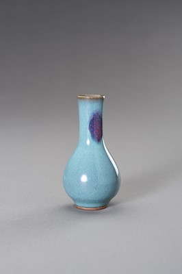 Lot 737 - A MINIATURE JUN PURPLE-SPLASHED PORCELAIN BOTTLE VASE, REPUBLIC PERIOD