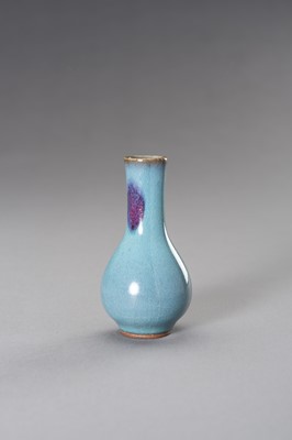 Lot 737 - A MINIATURE JUN PURPLE-SPLASHED PORCELAIN BOTTLE VASE, REPUBLIC PERIOD