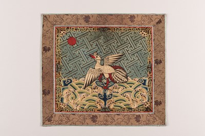 A CIVIL OFFICIAL EMBROIDERED SILK ‘CRANE’ RANK BADGE, QING