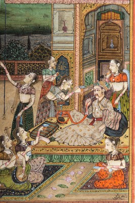 Lot 1291 - A MUGHAL MINIATURE PAINTING WITH COURT SCENE