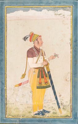 Lot 258 - AN INDIAN MINIATURE PAINTING OF A PRINCE