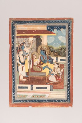 Lot 259 - AN INDIAN MINIATURE PAINTING OF RAMA AND SITA ENTRHONED