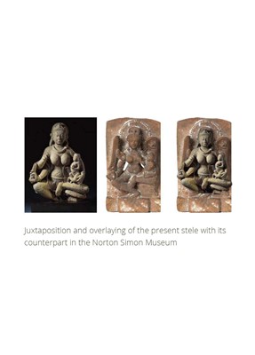A RARE SANDSTONE MINATURE STELE FIGURE OF A MOTHER GODDESS WITH CHILD