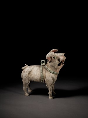 Lot 94 - A MASSIVE PAINTED POTTERY FIGURE OF A GUARDIAN DOG, LATE EASTERN HAN TO SIX DYNASTIES