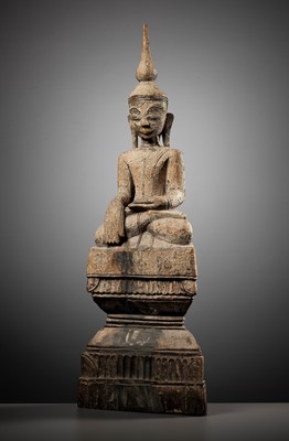 Lot 826 - A LARGE SHAN STYLE WOOD CARVING OF BUDDHA